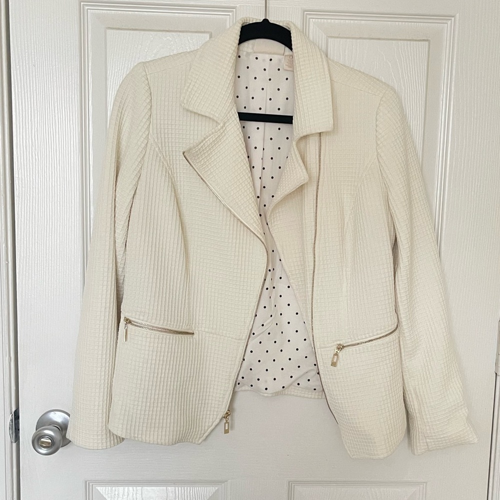 CHICO'S Textured Moto Cream Jacket - Chico's Size 0/Small - Picture 4 of 8
